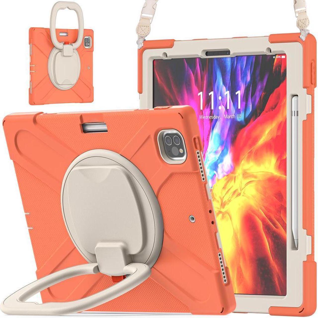 BONAEVER For iPad Pro 12.9 Case 2022 2021 6th 5th Generation Shockproof Cover with Pencil Holder Rotating Stand and Strap / Shoulder Strap