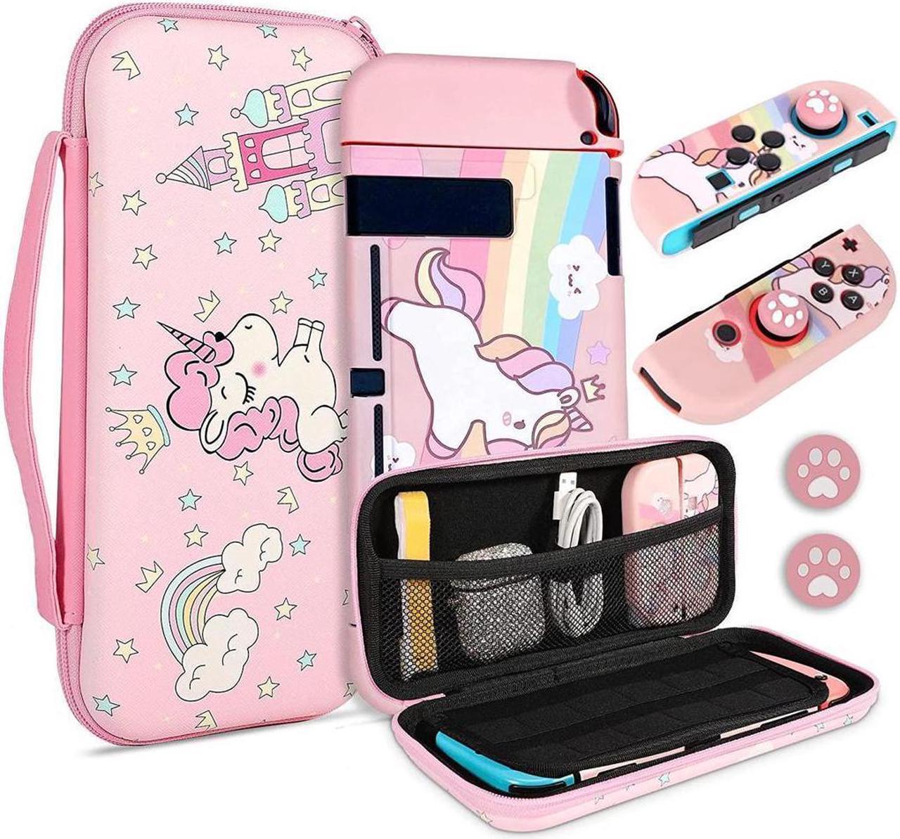 BONAEVER Unicorn Hard Carrying Case for Nintendo Switch- Pink Portable Travel Case with Soft TPU Protective Case Cover Compatible with Nintendo Switch for Girls