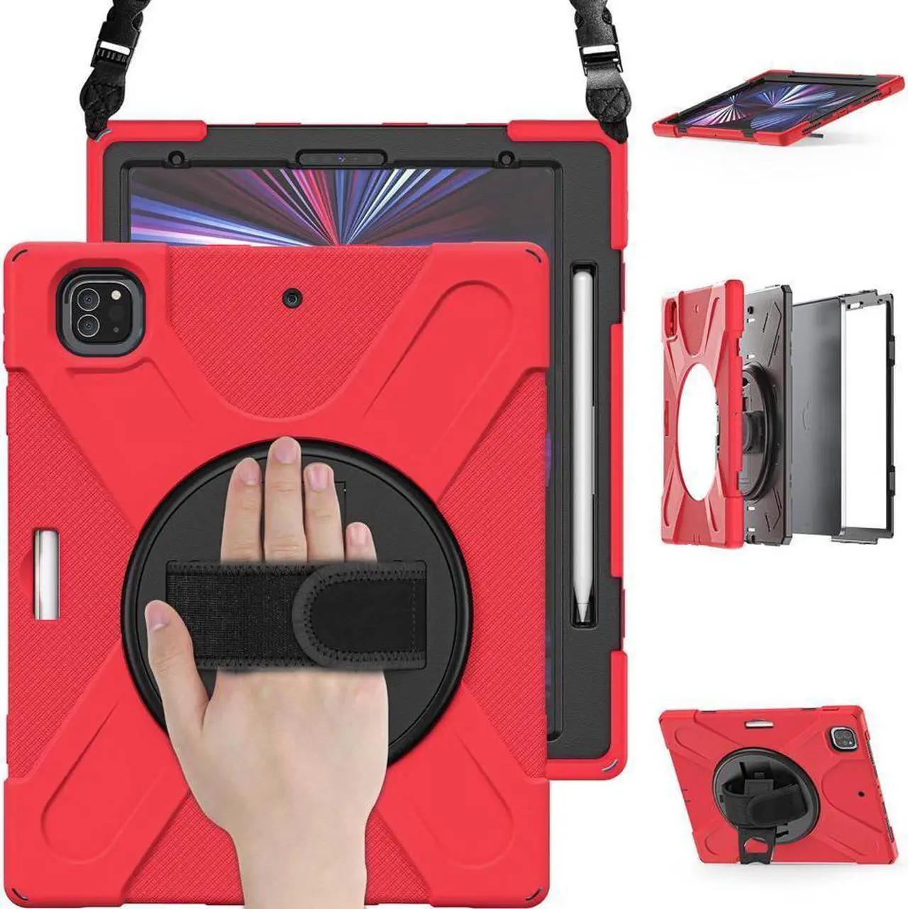 Main image of BONAEVER For iPad Pro 12.9 Case 2022 2021 Shockproof Cover with Pencil Holder Stand and /Shoulder Strap For iPad Pro 12.9 inch 2022 2021 6th 5th Generation
