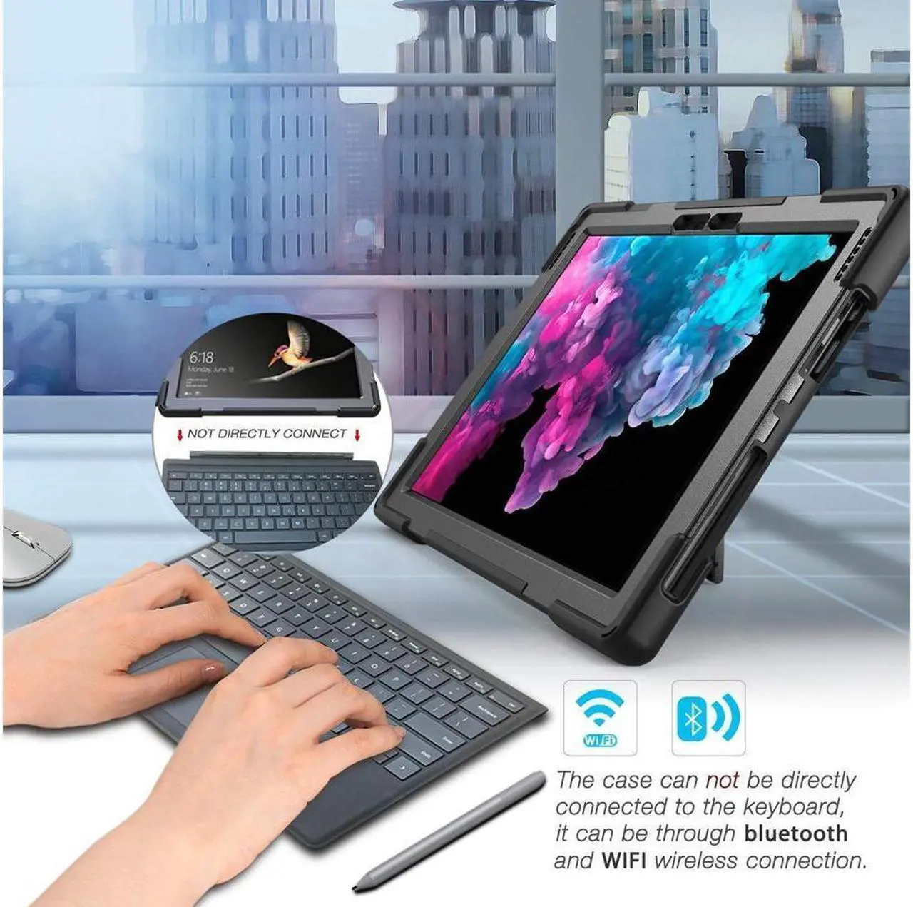 Alt view image 6 of 7 - BONAEVER For Microsoft Surface Pro 7 Plus / Pro 7 / Pro 6 / Pro 5 / Pro 2017 / Pro 4 / Pro LTE Case Protective Shockproof Cover with Pen Holder Hand Strap Rotating Stand and Shoulder Strap
