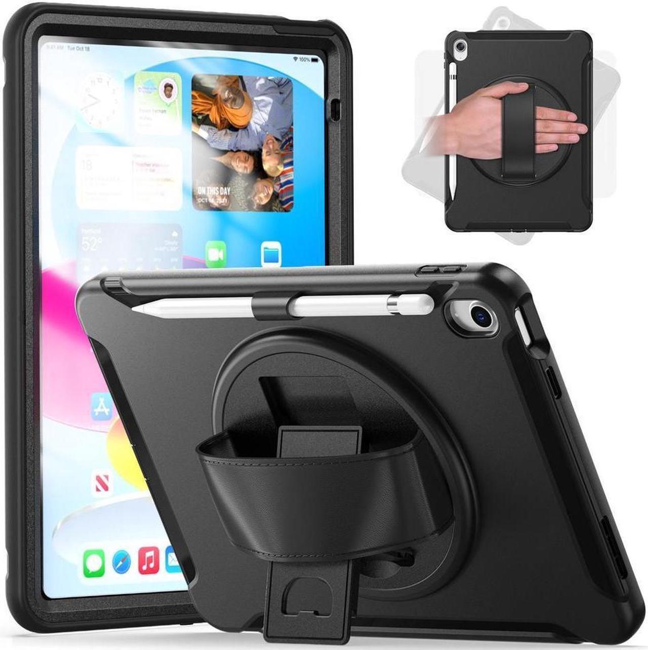 BONAEVER Case for iPad 10th Generation 10.9 Inch 2022 with Pencil Holder360° Swivel Stand and Strap Shockproof Rugged Protective Cover