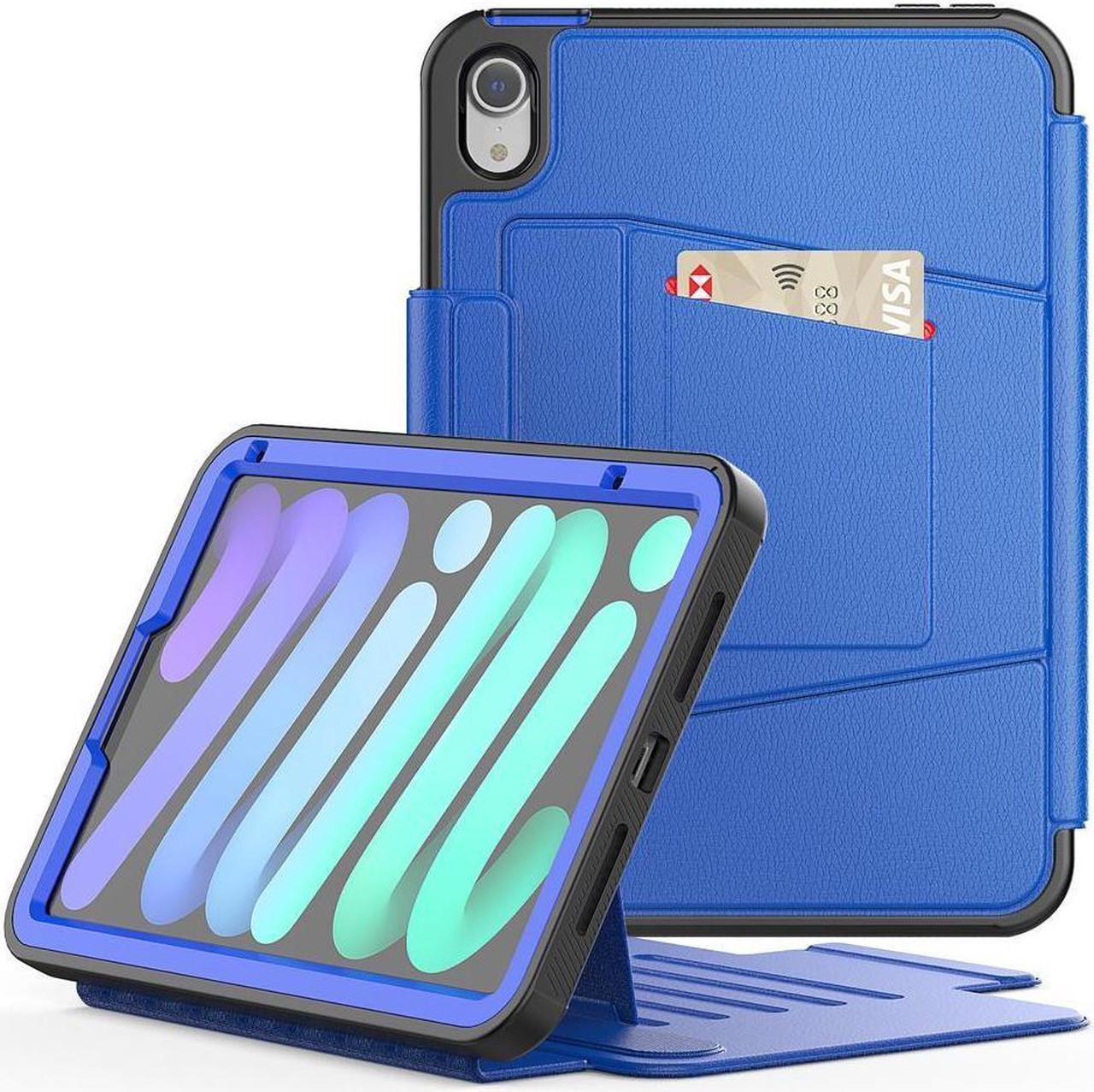 BONAEVER Magnetic Case for iPad Mini 6 8.3 Inch 2021 - Multiple Angle Shockproof Rugged Stand Case Soft TPU Back Cover with Pencil HolderCard Slot Auto Sleep Wake for iPad Mini 6th Generation Blue