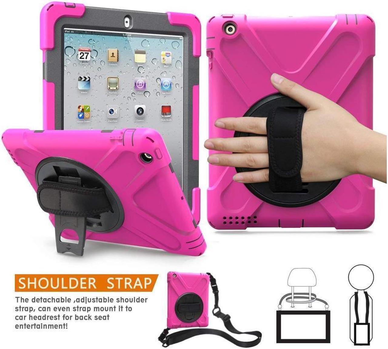 BONAEVER For iPad 2 Case iPad 3 Case iPad 4 Case Cover Shockproof Protective Cover with Rotable Hand Strap Stand and Shoulder Strap