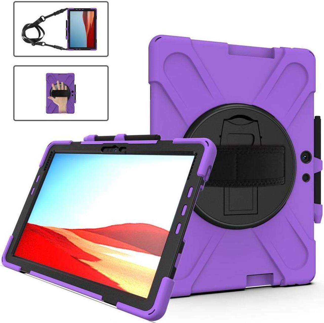 BONAEVER For Microsoft Surface Pro X 13 inch Case Shockproof Protective Cover with Pen Holder Hand Strap Rotating Stand and Shoulder Strap