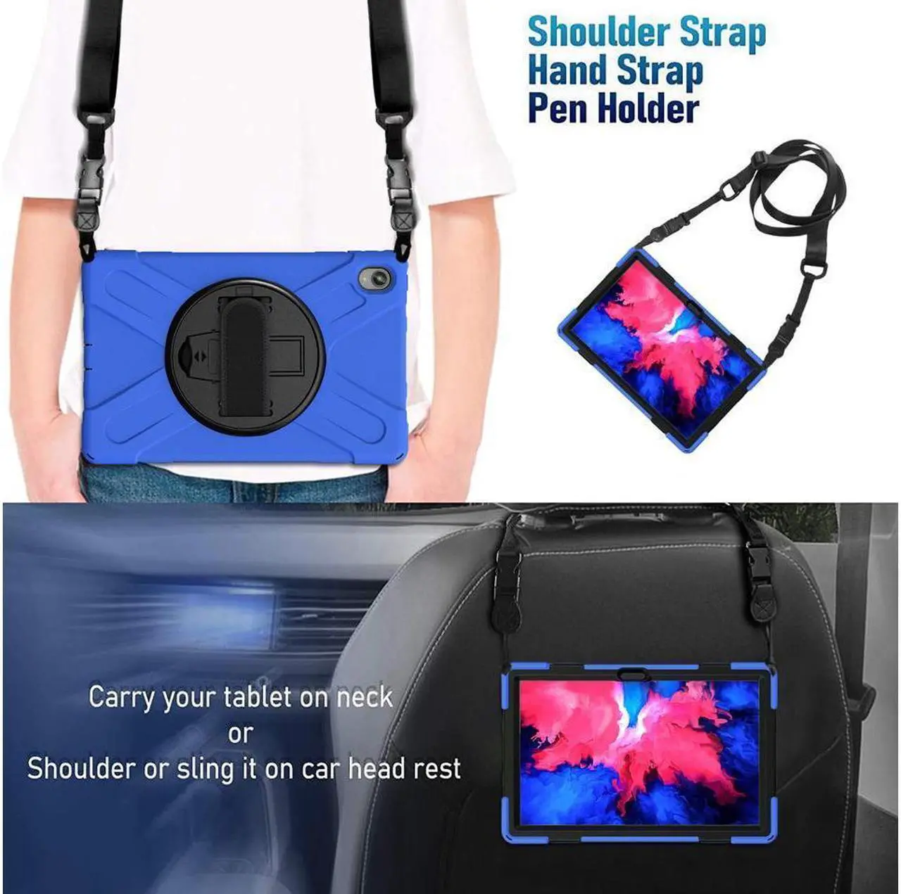 Alt view image 2 of 7 - BONAEVER Case for Lenovo Tab P11 Plus / P11 11 inch 2022 2021 2020 TB-J606F TB-J606X TB-J616F TB-J607F with Stand Shoulder Strap Shockproof Cover