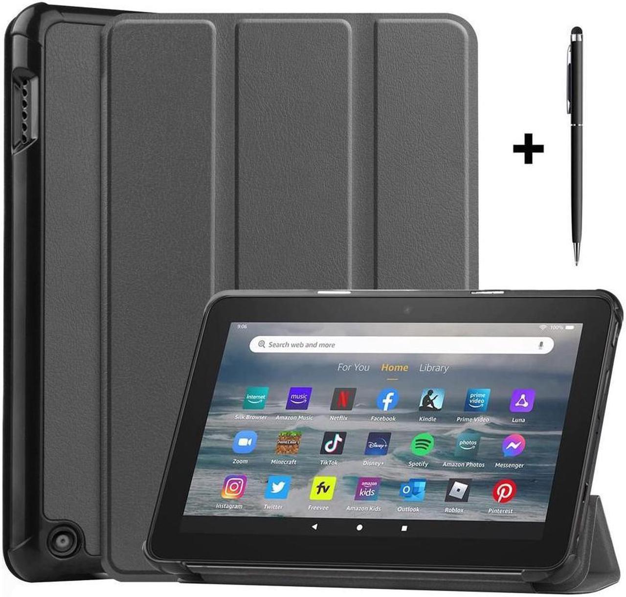 BONAEVER Case for All New Amazon Fire 7 inch (12th Generation 2022 Released) - Tri-fold Auto Wake/Sleep Stand Cover with Universal Stylus Pen