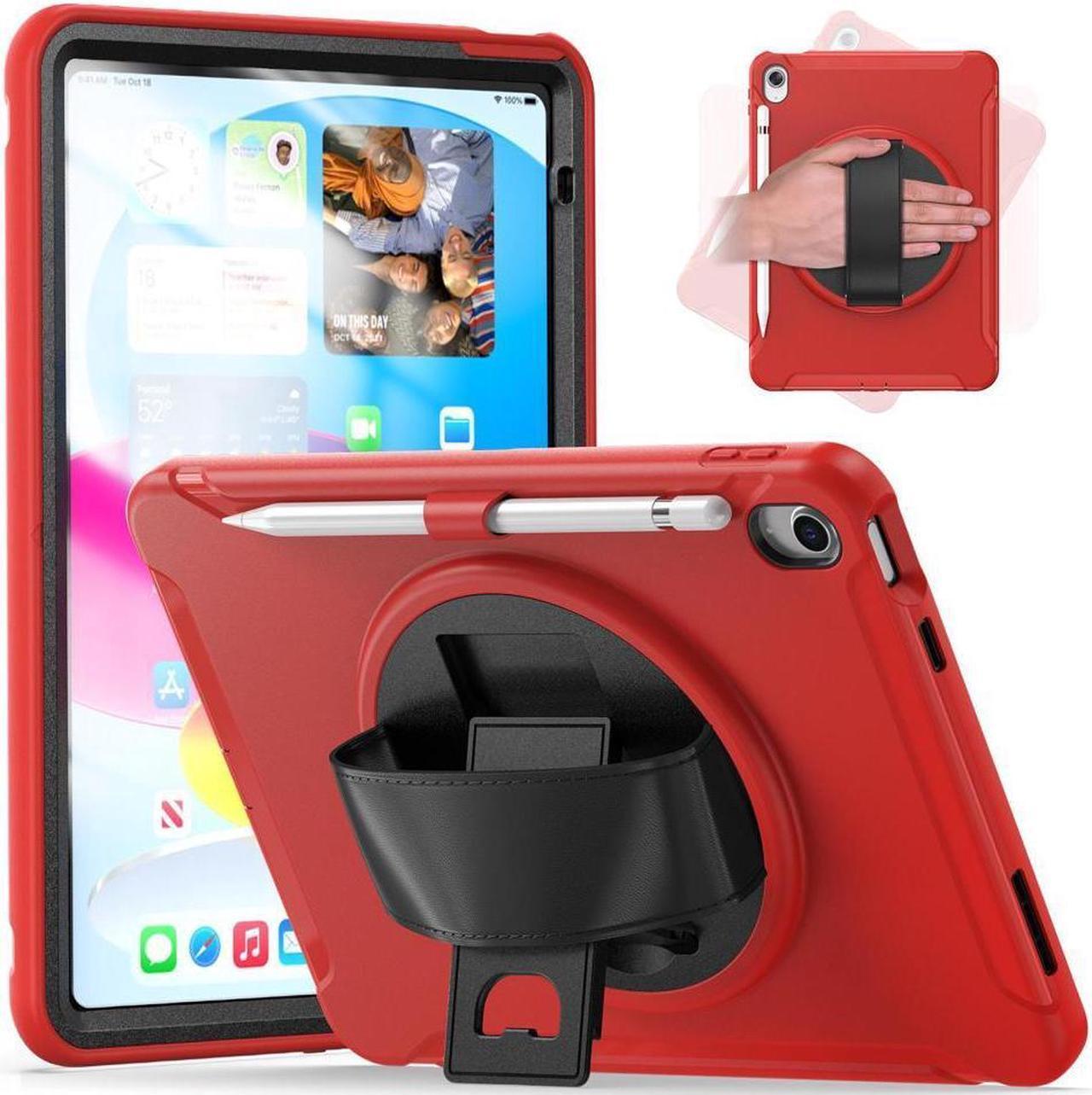 BONAEVER Case for iPad 10th Generation 10.9 Inch 2022 with Pencil Holder360° Swivel Stand and Strap Shockproof Rugged Protective Cover