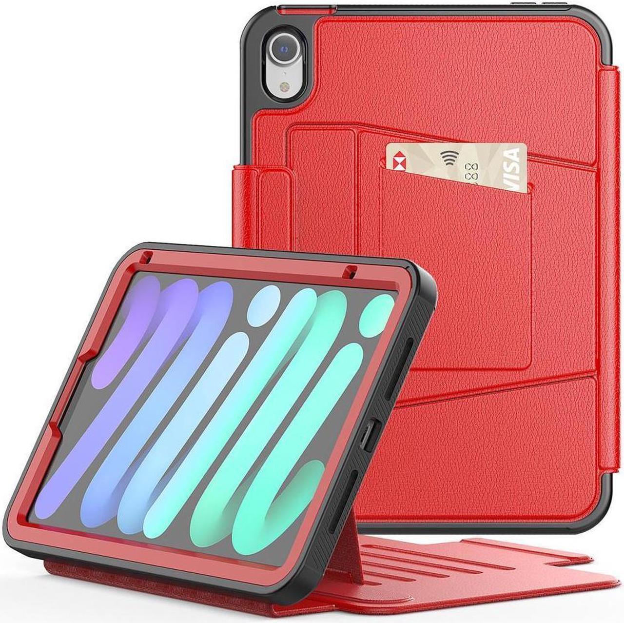 BONAEVER Magnetic Case for iPad Mini 6 8.3 Inch 2021 - Multiple Angle Shockproof Rugged Stand Case Soft TPU Back Cover with Pencil HolderCard Slot Auto Sleep Wake for iPad Mini 6th Generation Red