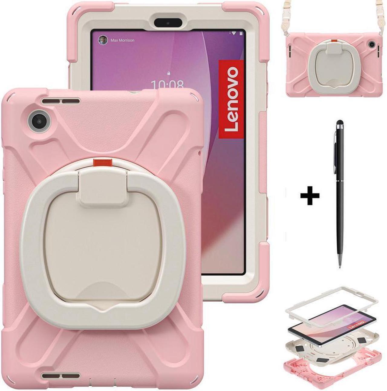 BONAEVER For Lenovo Tab M8 4rd Gen 2023 Model TB-300FU TB-300XU Shockproof Protective Cover with Stand and & Shoulder Strap Pencil Holder Stylus Pen Pink