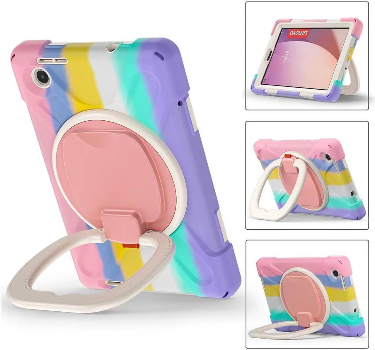 Alt view image 2 of 7 - BONAEVER For Lenovo Tab M8 4th Gen 2023 Model TB-300FU TB-300XU Shockproof Protective Cover with Stand and & Shoulder Strap Pencil Holder Stylus Pen Pink/White