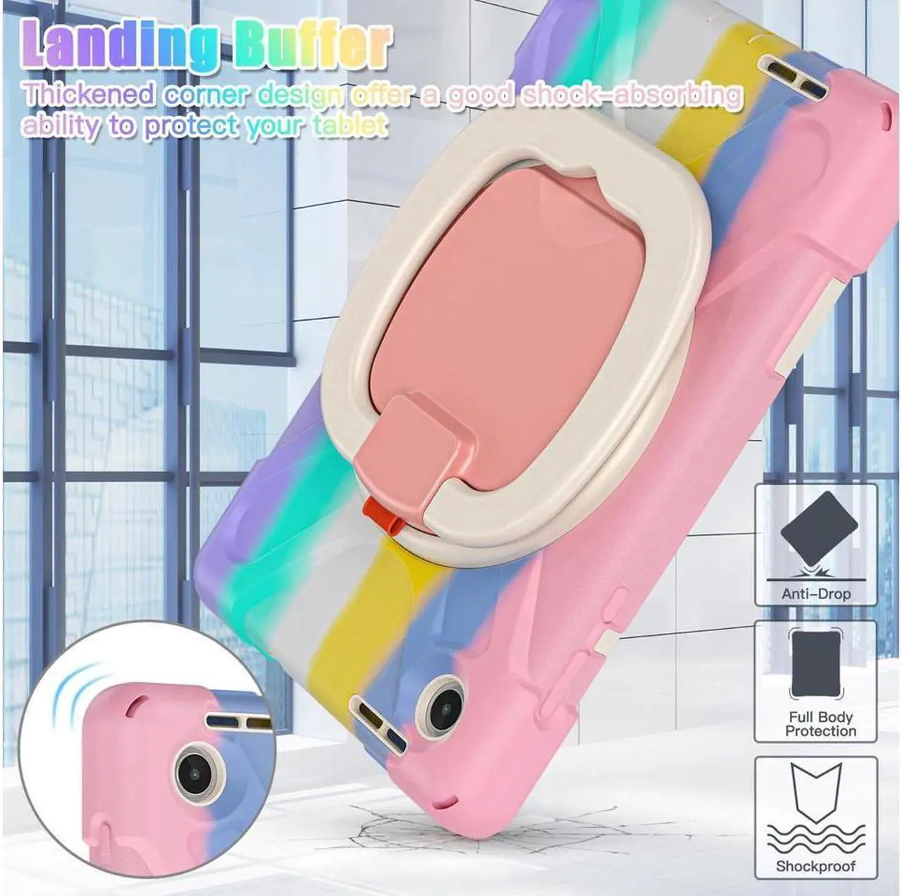 Alt view image 4 of 7 - BONAEVER For Lenovo Tab M8 4th Gen 2023 Model TB-300FU TB-300XU Shockproof Protective Cover with Stand and & Shoulder Strap Pencil Holder Stylus Pen Pink/White