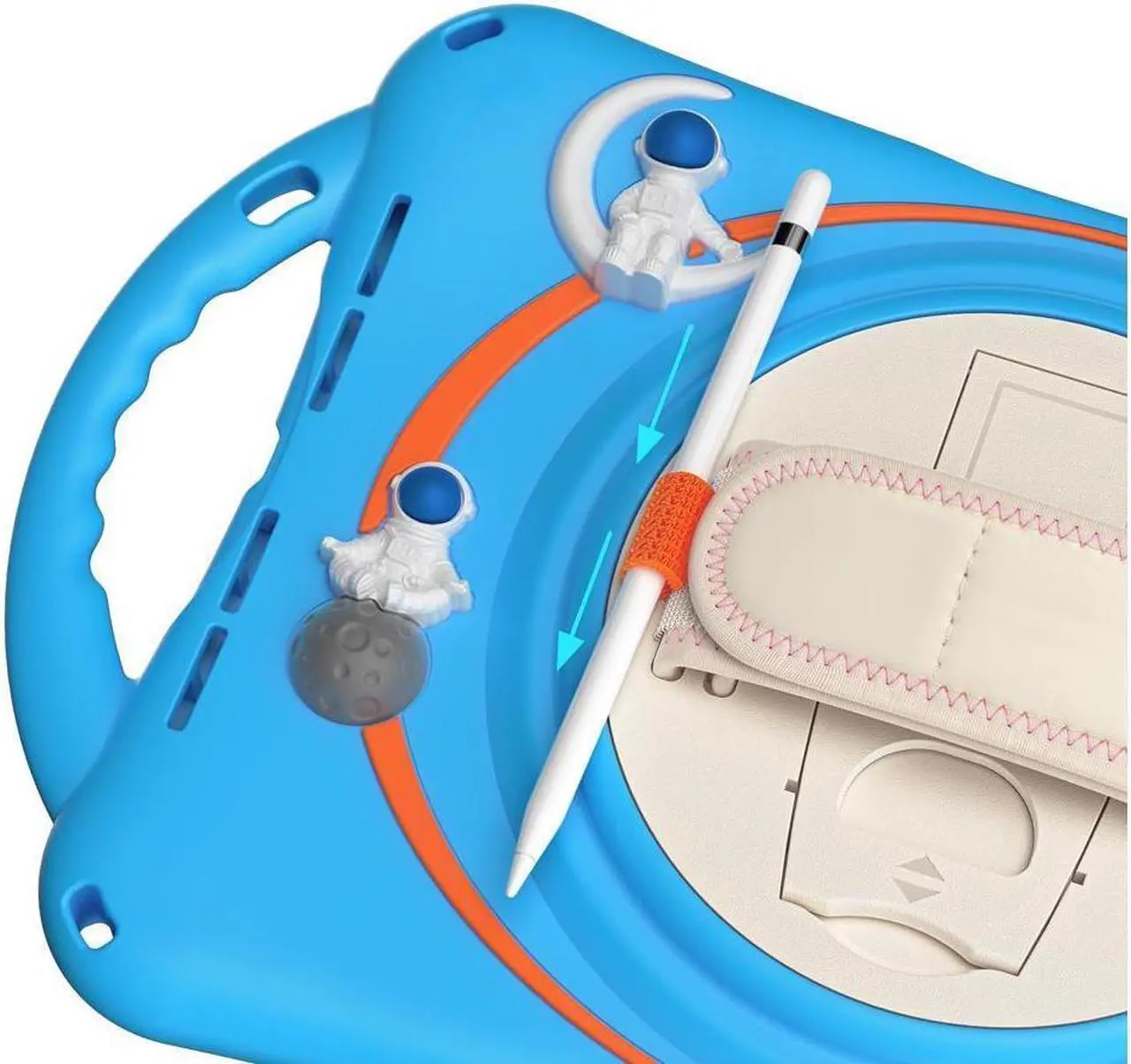 Alt view image 6 of 7 - BONAEVER Cute Case for Apple iPad 10th Generation 10.9 inch 2022 Shockproof Silicone A Standronaut Cover with Stand Shoulder Strap Handle Grip Pencil Holder Light Blue
