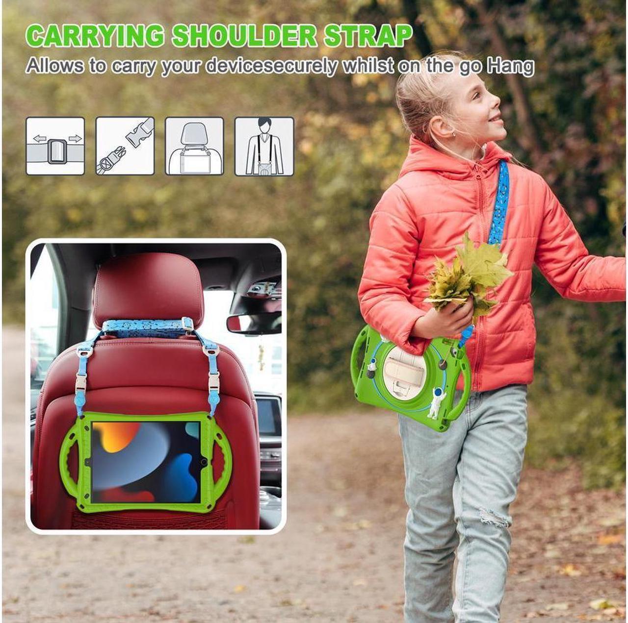 Alt view image 7 of 7 - BONAEVER Case for iPad 9th 8th 7th Generation 10.2" Shockproof Cover with Stand Shoulder Strap Handle Grip Pencil Holder for iPad 10.2 Inch 2021 2020 2019 iPad Pro 10.5 Air 3 Green