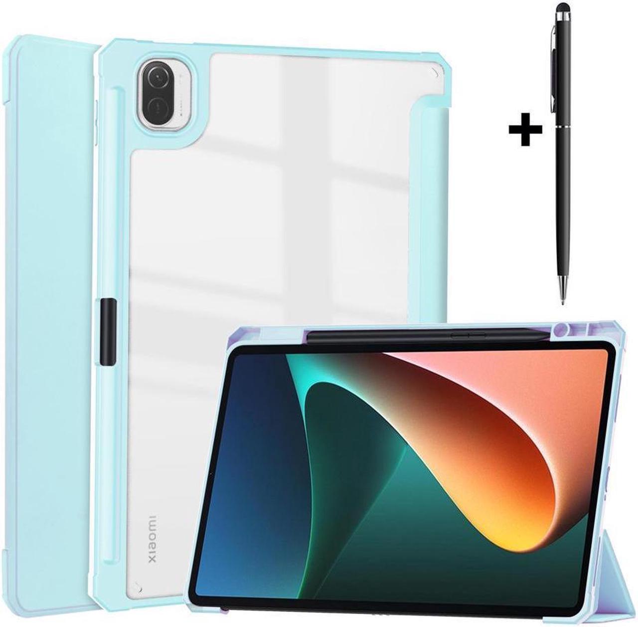 BONAEVER Case For Xiaomi Pad 5 / Pad 5 Pro 11 Inch Transparent Hard Back Cover Trifold Smart Stand Cover with Pen Holder Stylus Pen Auto Wake/Sleep