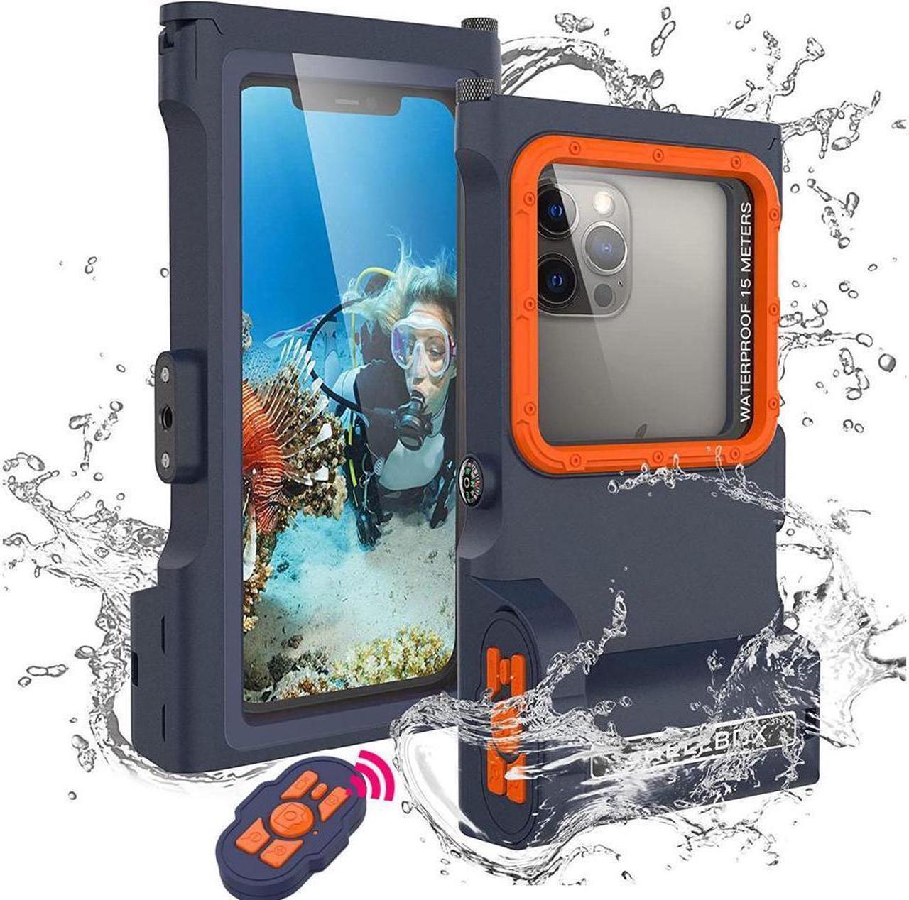 BONAEVER [50 ft/15m] Diving Phone Case with Bluetooth Remote Control Universal Cell Phone Waterproof Case for Surfing Swimming Snorkeling Deep Underwater Protection Case for iPhone Android Phones Gray