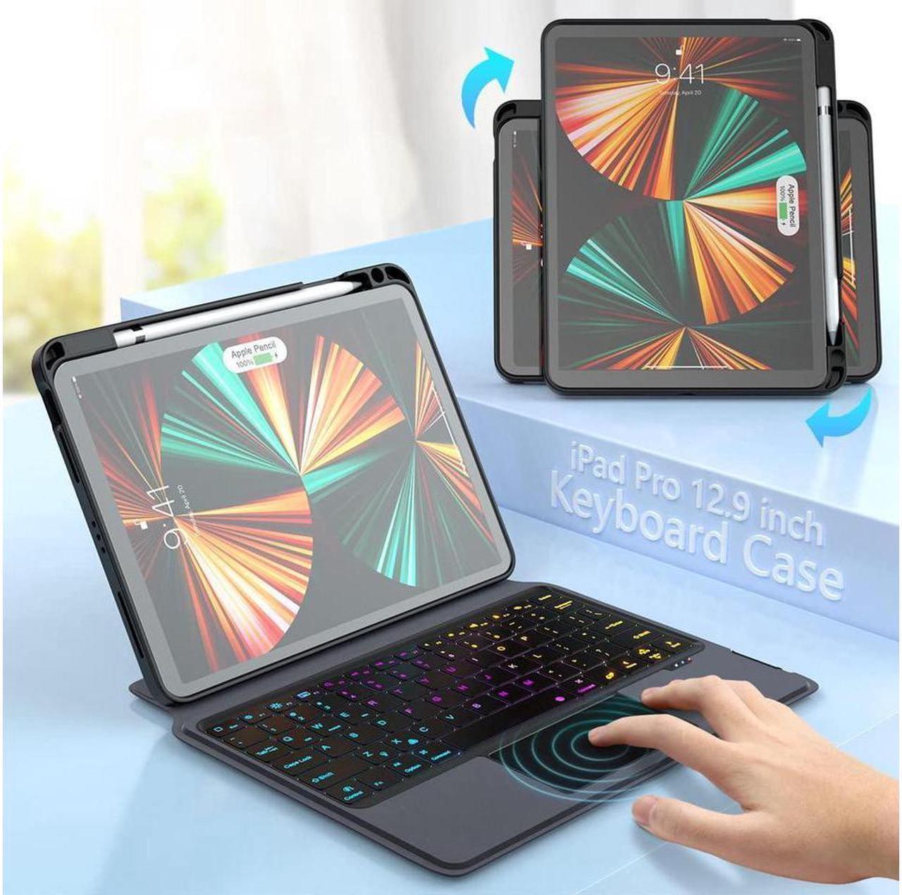 BONAEVER Wireless Keyboard Case with Touchpad for iPad Pro 12.9 inch 6th Generation 2022 / 5th Gen 2021 / 4th Gen 2020 / 3rd Gen 2018 with Pencil Holder Backlit