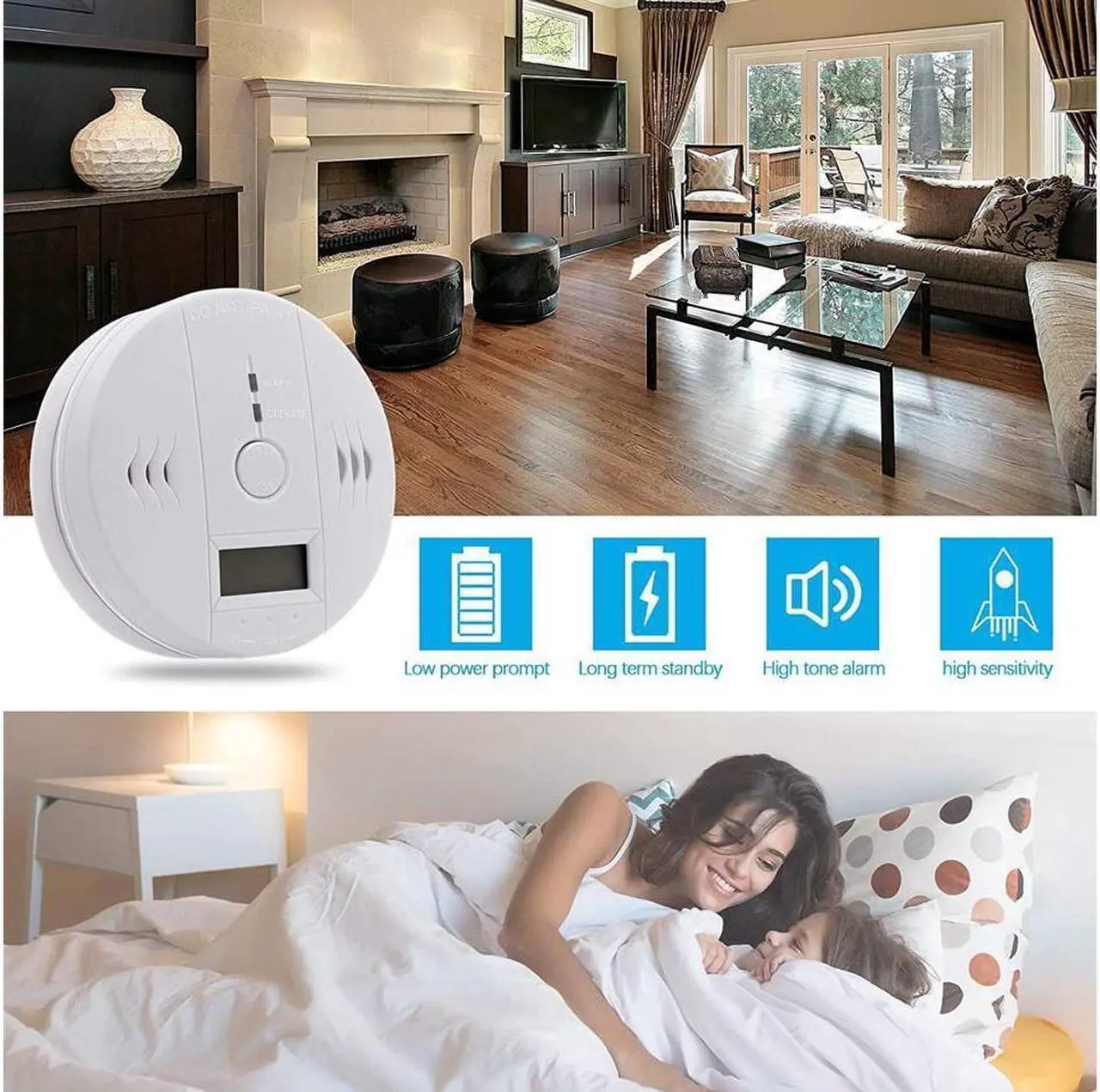 Alt view image 5 of 6 - BONAEVER Carbon Monoxide Detector Digital Display Carbon Monoxide Alarm Electronic Equipment Power Detection Equipment Alarm Clock Warning Comply with UL2034