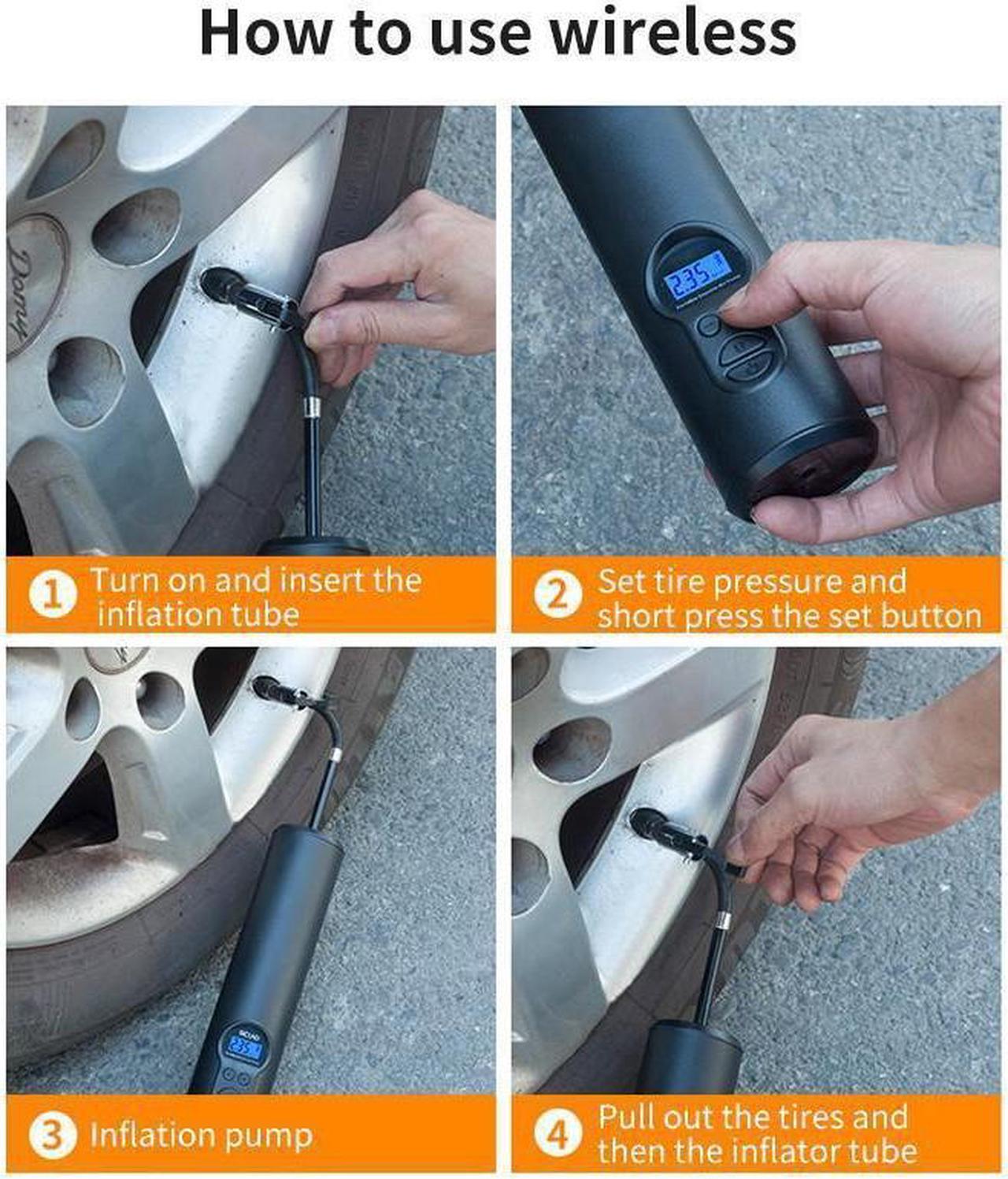 Alt view image 6 of 7 - BONAEVER Portable Electric Tyre Pump Car 12V Air Pump Tire Inflator Wireless Tyre Inflator for Car Motorcycle Bike Balls