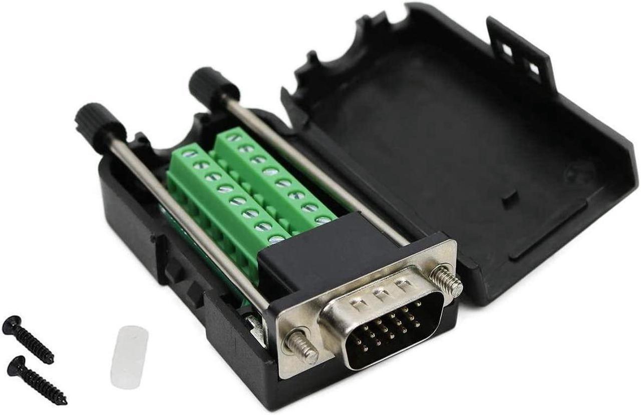 BONAEVER D-SUB DB15 Male 15Pin Jack Port to Terminal Breakout Board Connector 3 Row Plug DR15 VGA Male with Case