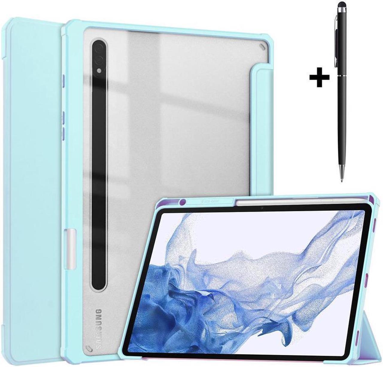 BONAEVER Case for Samsung Galaxy Tab S8 11 inch 2022 SM-X700/X706 /Tab S7 11 inch 2020 SM-T870/T875/T878 with S-Pen Holder Trifold Cover Transparent PC Back Shell with Auto-Wake Stylus Pen Sky Blue