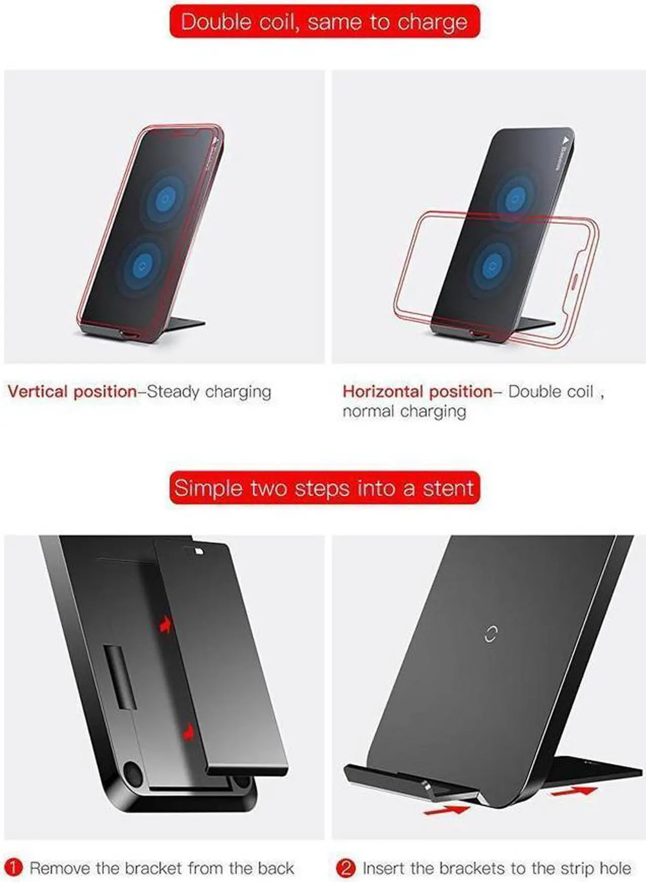 Alt view image 6 of 7 - BONAEVER Fast Qi Wireless Charger Wireless Charging Stand Compatible with iPhone 14/13/12/11/SE/XS/XR/X/8Samsung Galaxy S22 S21 S20 S10 S9 S8 Note 20/10/9/8