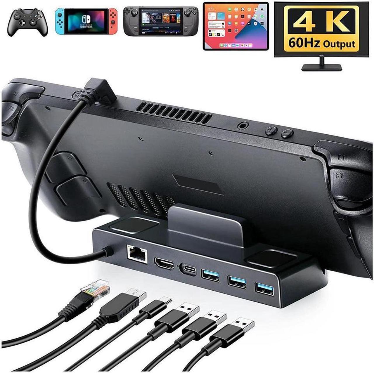 BONAEVER Steam Deck Dock Docking Standation with HDMI 2.0 4K 60Hz Gigabit Ethernet 3 USB 3.0 100W Charging USB-C Port Compatible with TV Switch Controller