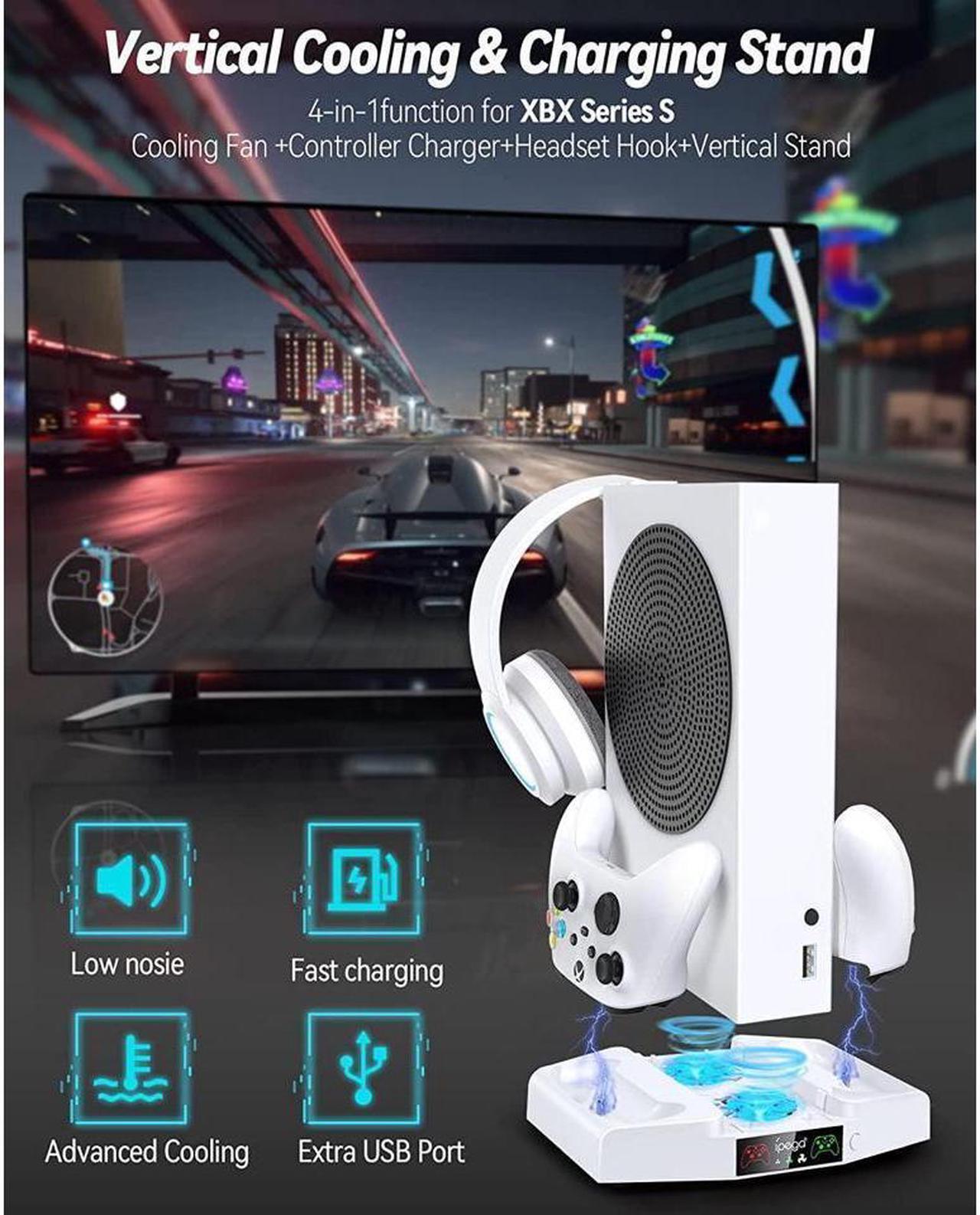 Alt view image 7 of 7 - BONAEVER Vertical Stand with Cooling Fan for Xbox Series S Console Dual Controller Charger Standation 3 Level Adjustable Wind Speed with Headset Holder