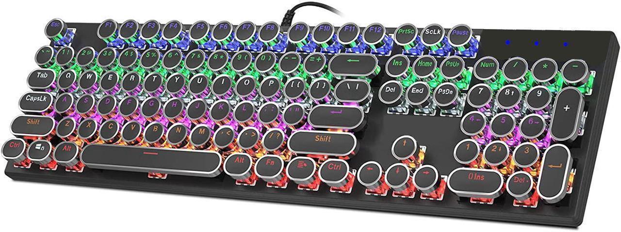 BONAEVER Mechanical Gaming Keyboard Geeklin Typewriter Rainbow RGB Backlit Keyboard Round Keycaps Wired Mechanical Keyboard Blue Switch for Desktop Computer PC