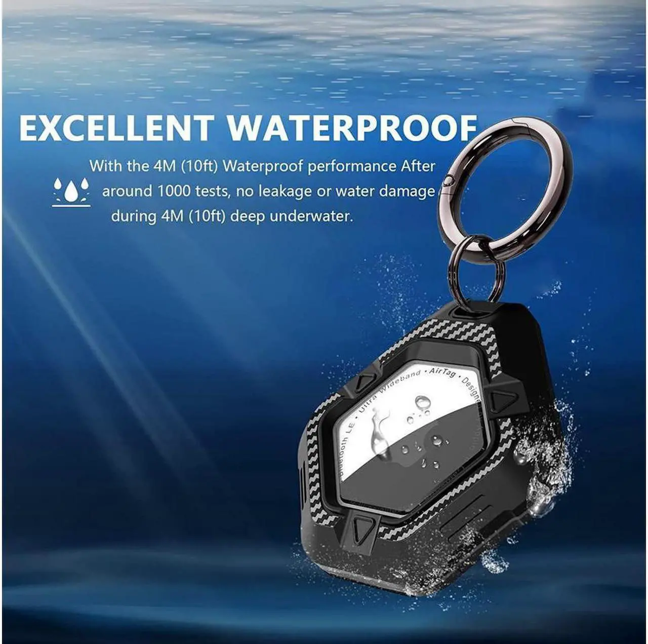 Alt view image 2 of 7 - BONAEVER 2 Pack IPX8 Waterproof Airtag Holder (TPU&Clear PC Double Protection) Anti-Scratch Shockproof AirTag Case with Carbon Fiber Texture KeychainInner Outer TPU Bumpers for Apple AirTag
