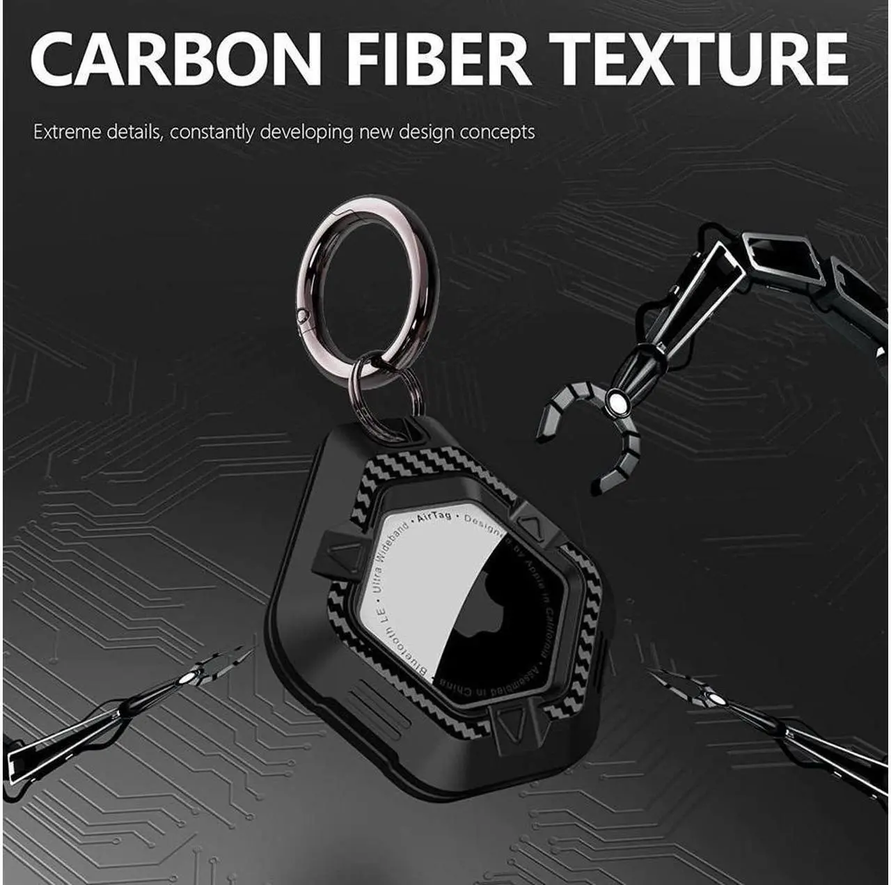 Alt view image 4 of 7 - BONAEVER 2 Pack IPX8 Waterproof Airtag Holder (TPU&Clear PC Double Protection) Anti-Scratch Shockproof AirTag Case with Carbon Fiber Texture KeychainInner Outer TPU Bumpers for Apple AirTag
