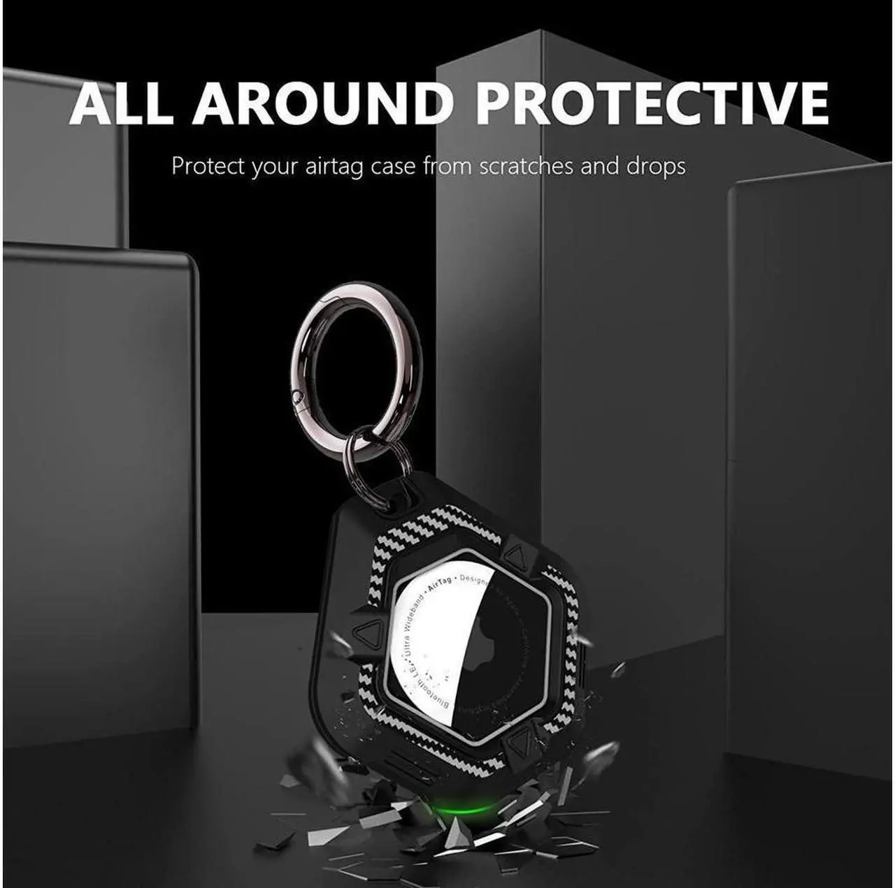 Alt view image 5 of 7 - BONAEVER 2 Pack IPX8 Waterproof Airtag Holder (TPU&Clear PC Double Protection) Anti-Scratch Shockproof AirTag Case with Carbon Fiber Texture KeychainInner Outer TPU Bumpers for Apple AirTag