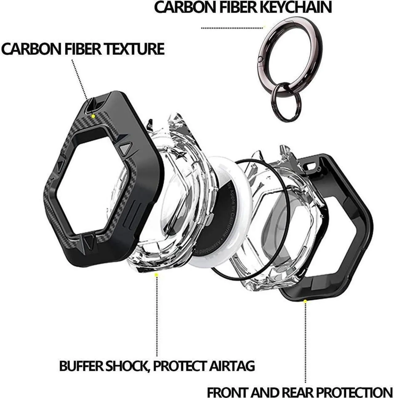 Alt view image 7 of 7 - BONAEVER 2 Pack IPX8 Waterproof Airtag Holder (TPU&Clear PC Double Protection) Anti-Scratch Shockproof AirTag Case with Carbon Fiber Texture KeychainInner Outer TPU Bumpers for Apple AirTag
