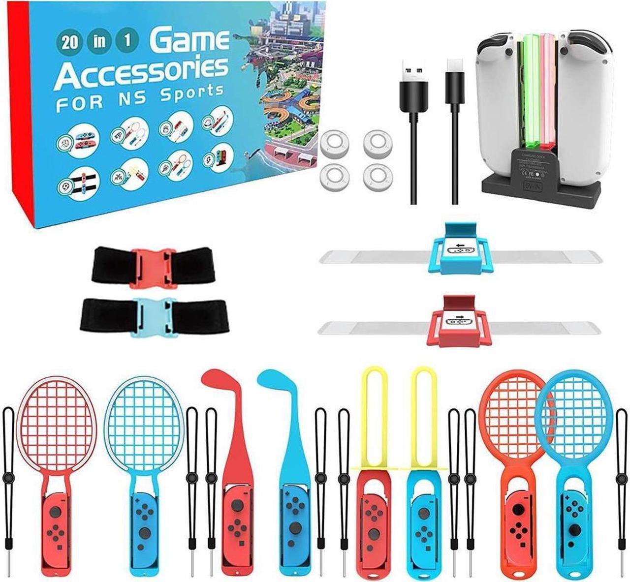 BONAEVER Switch Sports Accessories Bundle - 20 in 1 Family Accessories Kit for Nintendo Switch Sports Games Golf Clubs Wri Stand Dance B s & Leg Strap Tennis Rackets Sword Grips bowling grips Thum