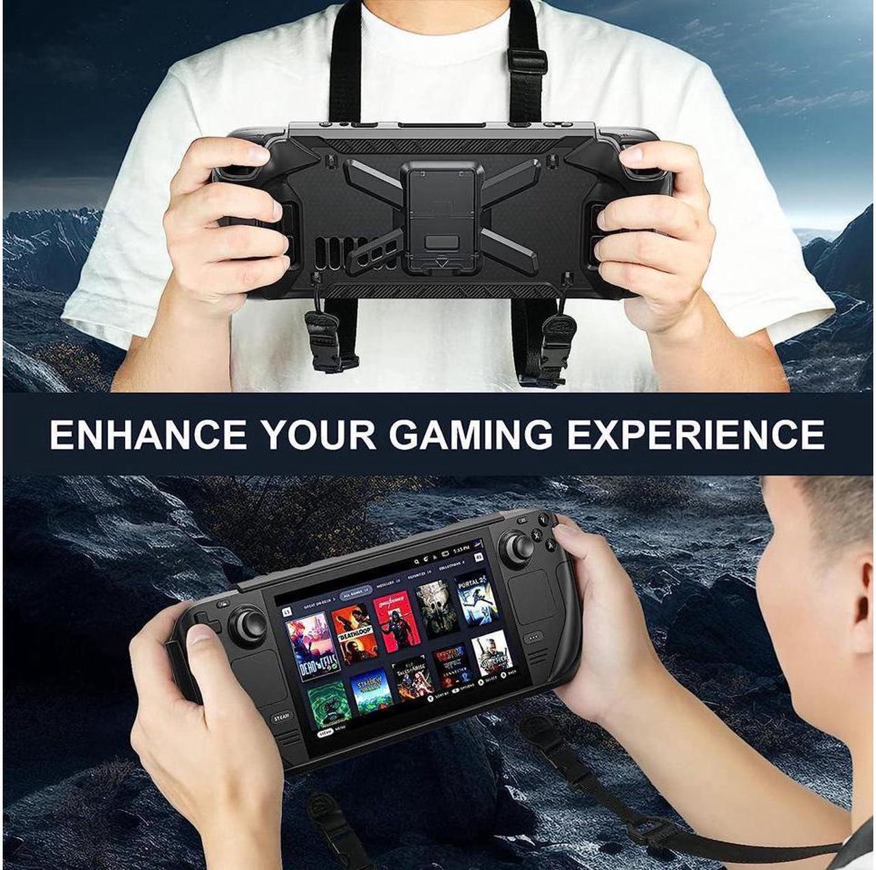 Alt view image 4 of 7 - BONAEVER Full Protective Shockproof Case for Steam Deck Back Shell Case Cover Compatible with Steam Deck with Foldable Stand and Screen Protector Shoulder Strap