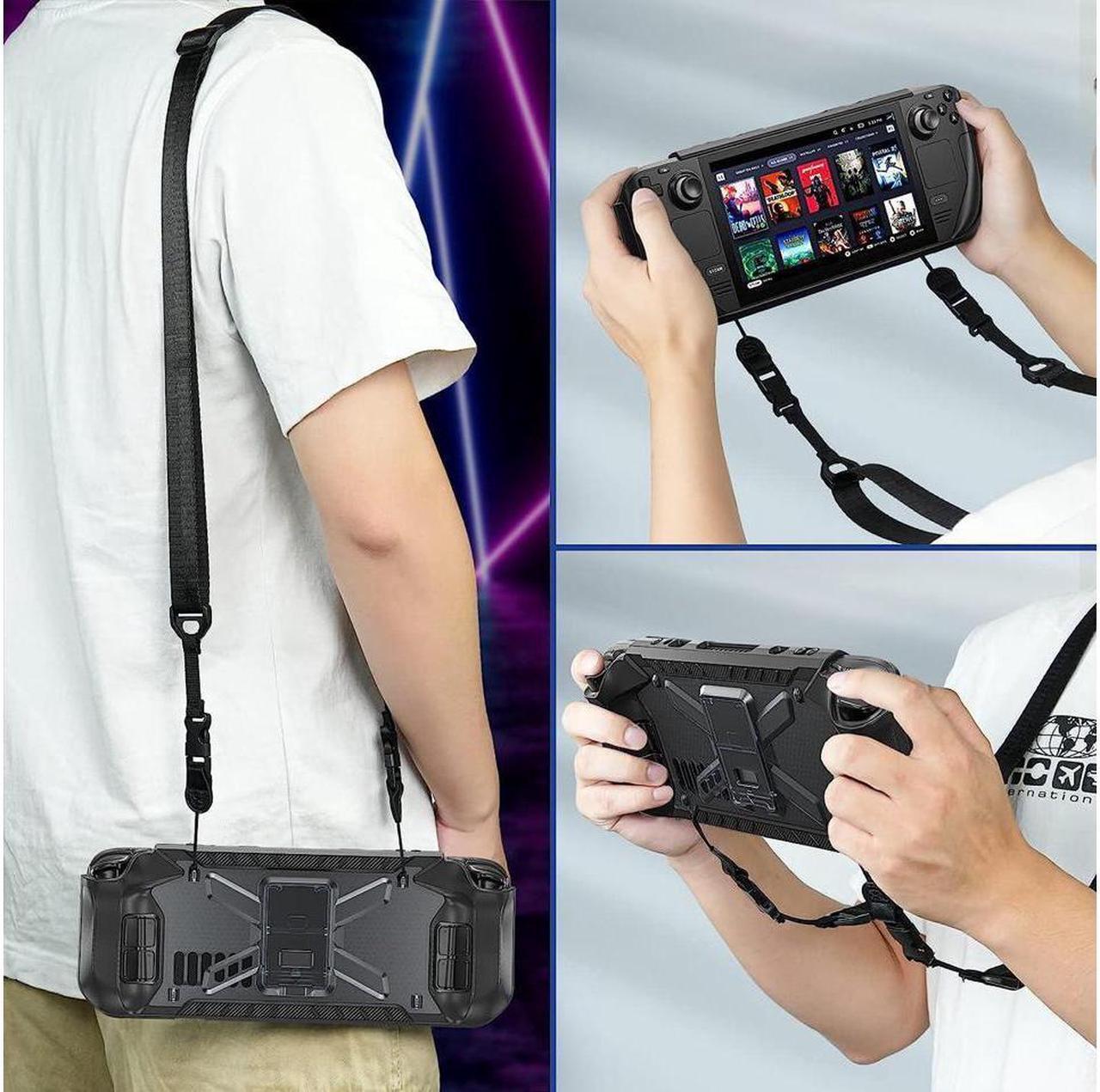 Alt view image 5 of 7 - BONAEVER Full Protective Shockproof Case for Steam Deck Back Shell Case Cover Compatible with Steam Deck with Foldable Stand and Screen Protector Shoulder Strap