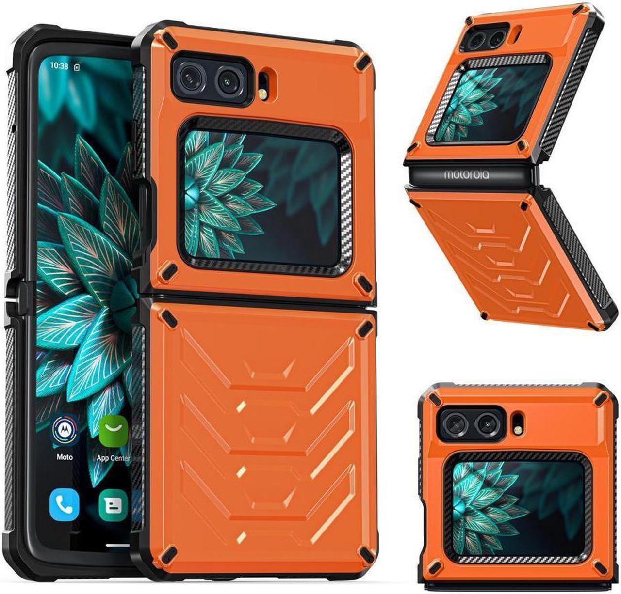 BONAEVER For Motorola Moto Razr 2022 Case with Slide Camera Cover Military Grade Protective Armor Phone Case Shockproof Hard Shell Cover Orange