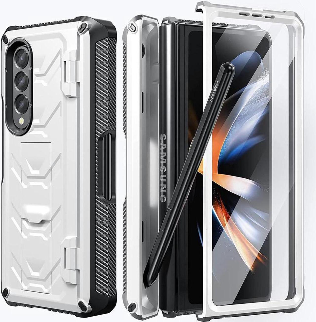 BONAEVER For Samsung Galaxy Z Fold 4 5G Case with S Pen Holder Built-in Stand and & Screen Protector Full-Body Protective Rugged Phone Cover