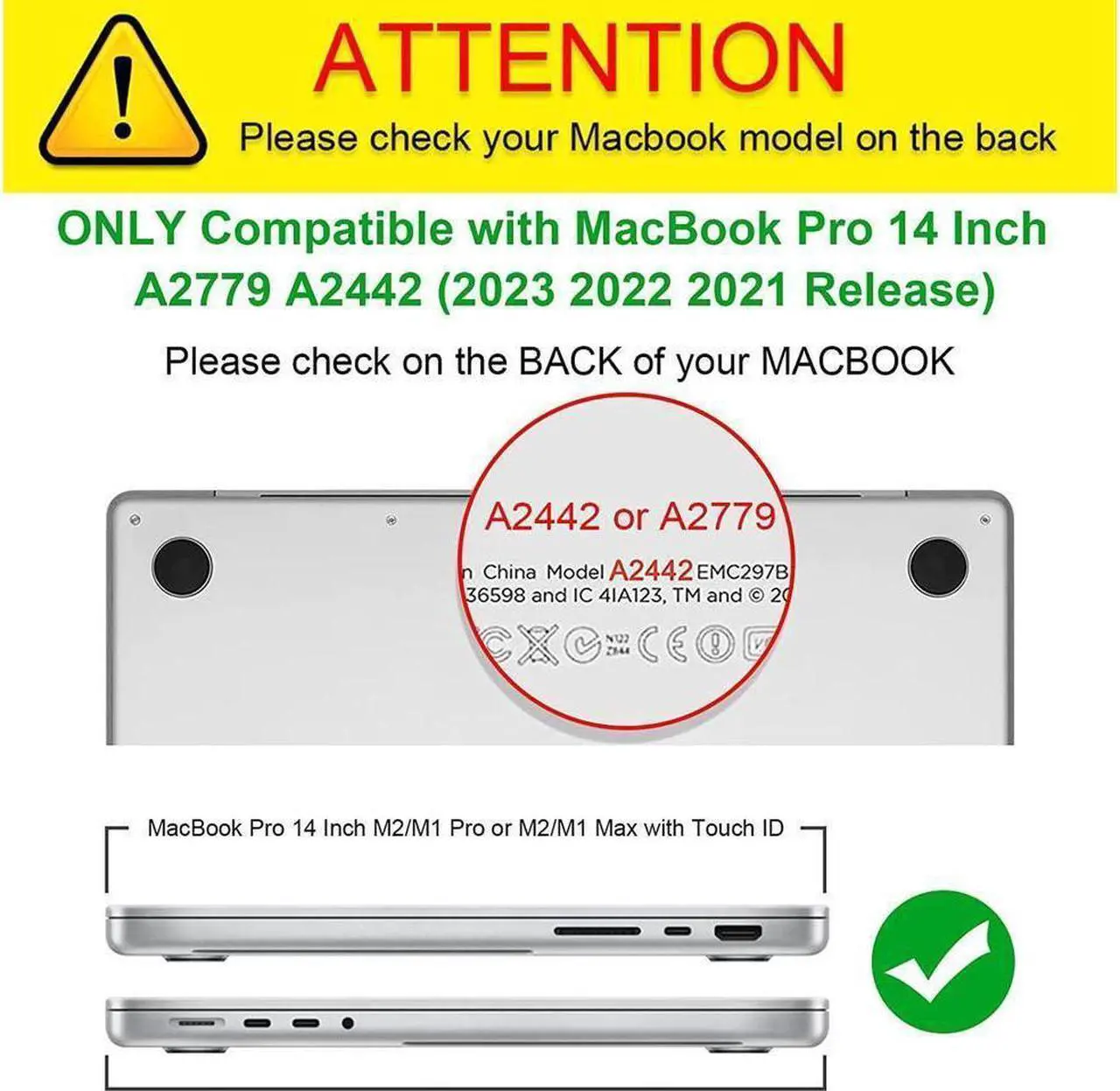 Alt view image 2 of 7 - BONAEVER For Macbook Pro 14 inch Case 2023 2022 2021 Release M2 A2779 A2442 M1 Pro/Max Chip with Touch ID Hard Case Shell Cover Keyboard Skin Cover