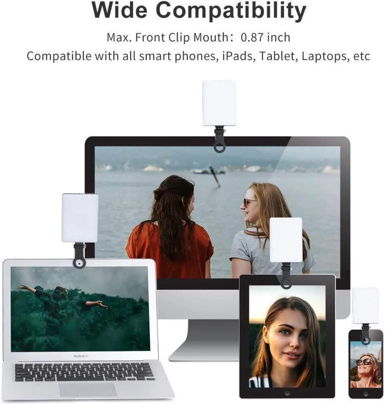 Alt view image 2 of 7 - BONAEVER 60 LED High Power Rechargeable Clip Fill Video Light with Front & Back Clip Adju Standed 3 Light Modes for Phone iPhone Android iPad Laptop for Makeup Selfie Vlog Video Conference