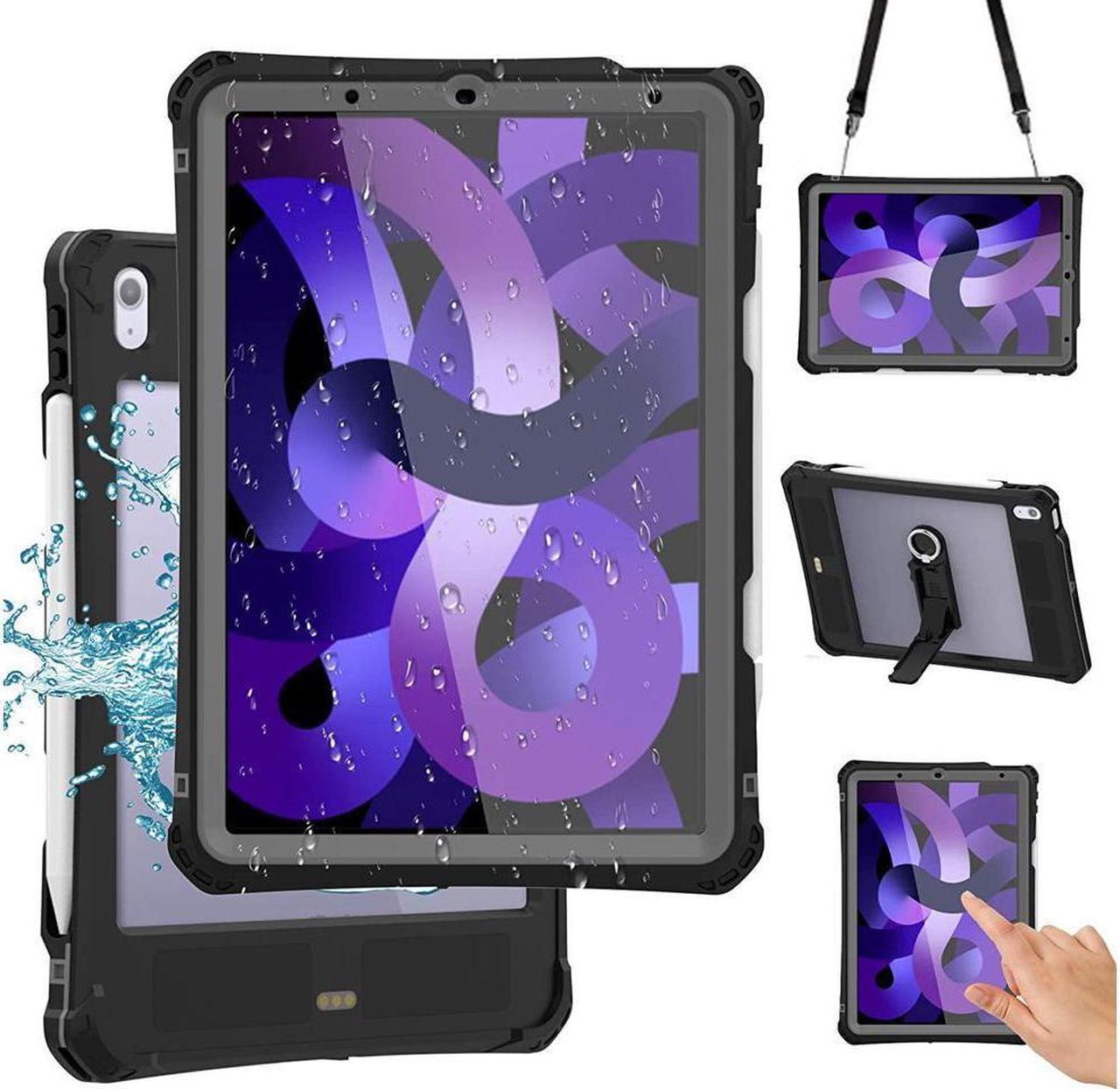 BONAEVER For iPad Air 5th Gen 2022 / Air 4th Gen 2020 Shockproof Case Waterproof Shockproof Snow Proof Dirt Proof Rugged Protective Cover with Pencil Holder Shoulder Strap Stand and Keyboard Interface