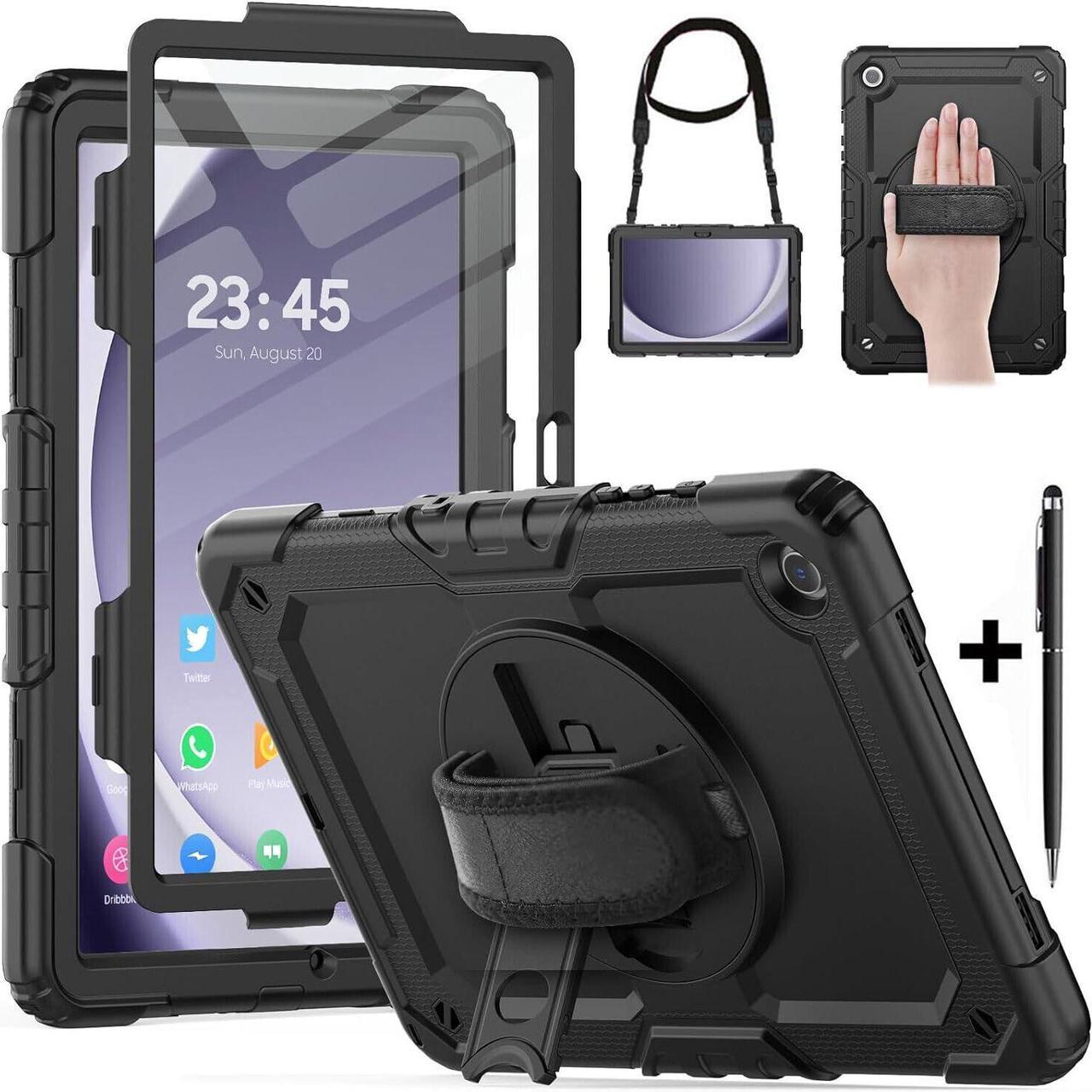 BONAEVER Case for Samsung Galaxy Tab A9 8.7 Inch 2023 SM-X110/X115/X117 with Screen Protector Shockproof Cover with Pen Holder Stand and Shoulder Strap Stylus Pen