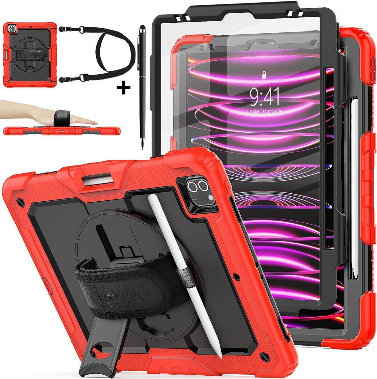 BONAEVER Case for iPad Pro 12.9 inch 2022 2021 2020 2018 Shockproof Cover with Screen Protector Pen Holder Stand and Shoulder Strap Stylus Pen