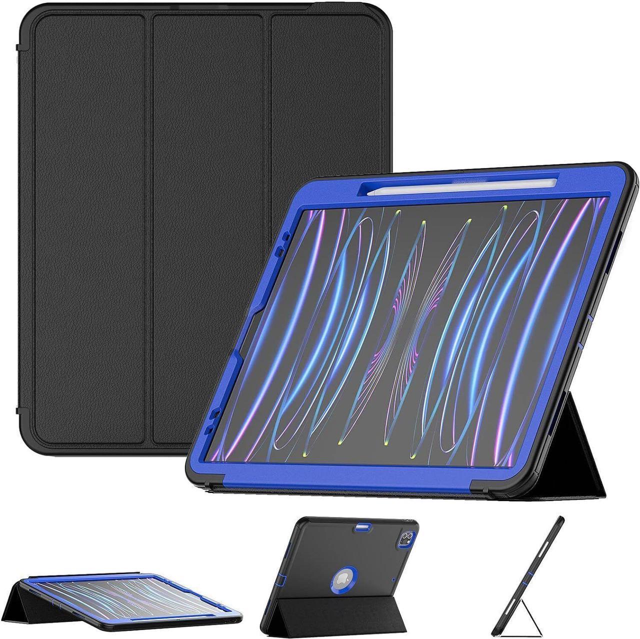 BONAEVER Case for iPad Pro 12.9 Inch 2022/2021/2020 (6th/5th/4th Gen) Durable Protective Cover with Pencil Holder Folding Stand Smart Magnetic Cover Auto Sleep/Wake