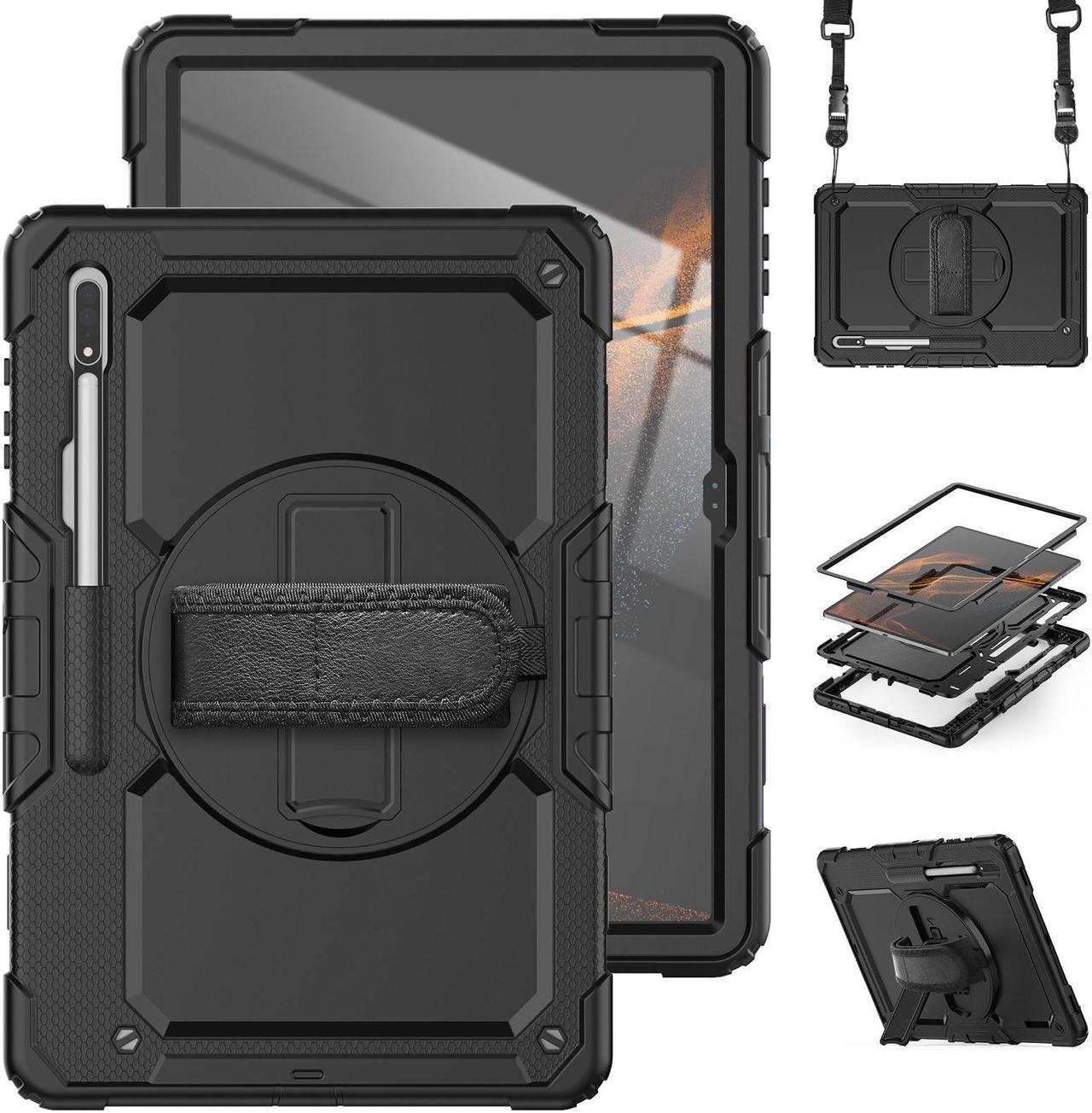 BONAEVER For Samsung Galaxy Tab S8 Ultra 14.6 inch Case Model SM-X900 / SM-X906 with S Pen Holder Rugged Shockproof Protective Cover with Rotating Stand and & Shoulder Strap