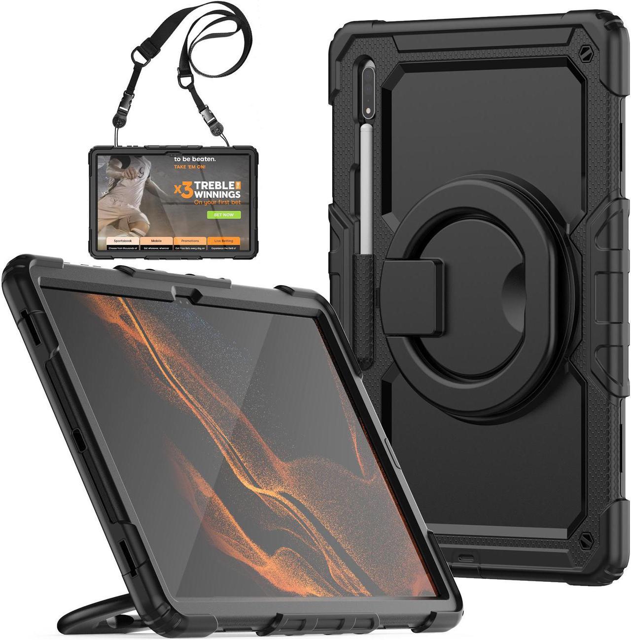 BONAEVER For Samsung Galaxy Tab S8 Ultra 14.6" Case Model SM-X900 SM-X906 with S Pen Holder Shockproof Protective Cover with Rotating Stand and & Shoulder Strap