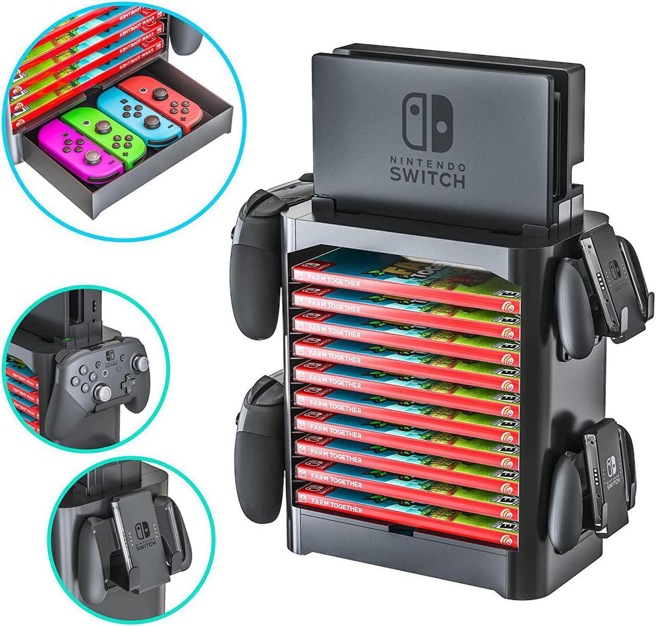 BONAEVER Game Standorage Tower for Nintendo Switch - Nintendo Switch Game Holder Game Disk Rack Controller Organizer Compatible with Nintendo Switch Accessories