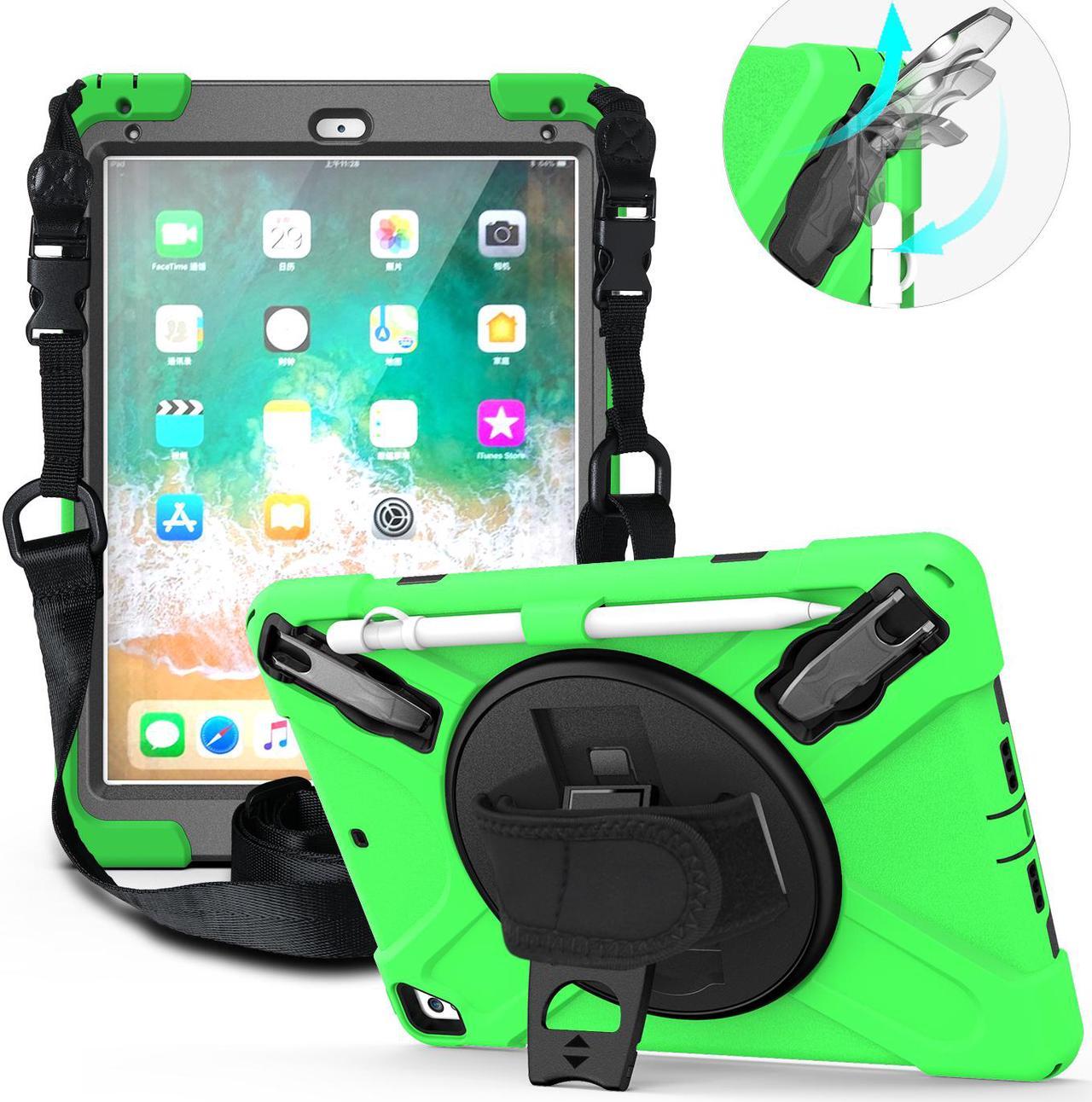 BONAEVER Shockproof Case for iPad 9.7 inch 2017 2018 iPad Air 2 2017 iPad Pro 9.7 2016 with Rotating Stand and Strap Pencil Holder Shoulder Strap