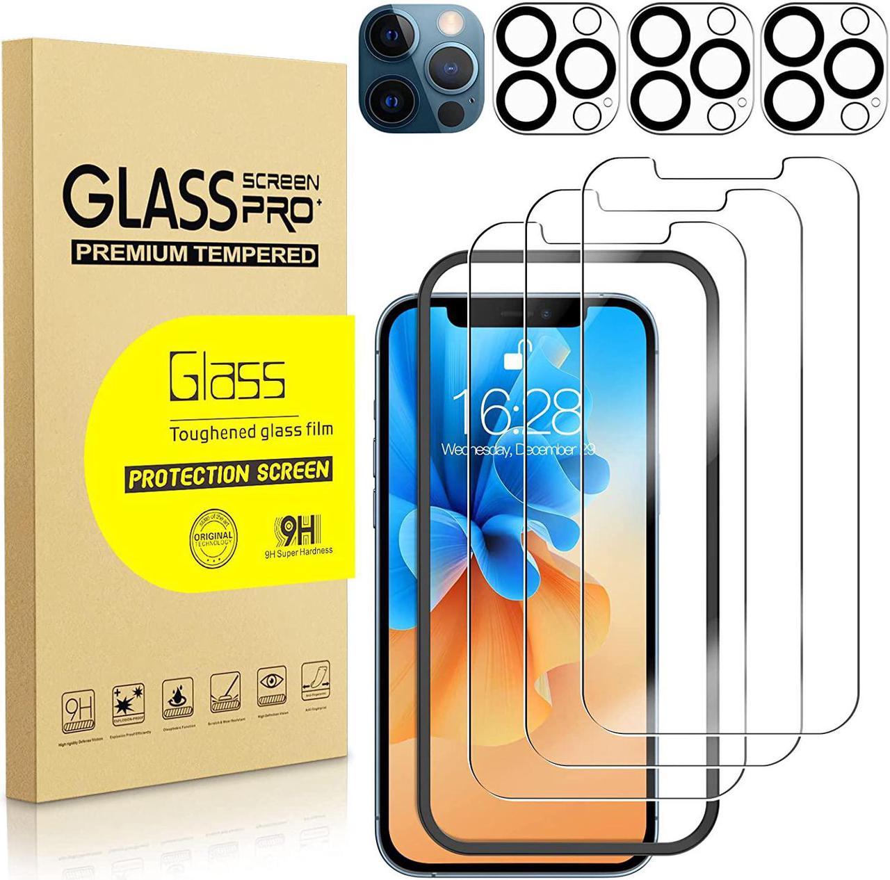 BONAEVER 3 Pack Tempered Glass Screen Protector Compatible with iPhone 12 Pro Max 6.7 inch with 3 Pack Camera Lens Protector [9H Hardness] [Scratch Resi Standant] [Easy In Standallation]