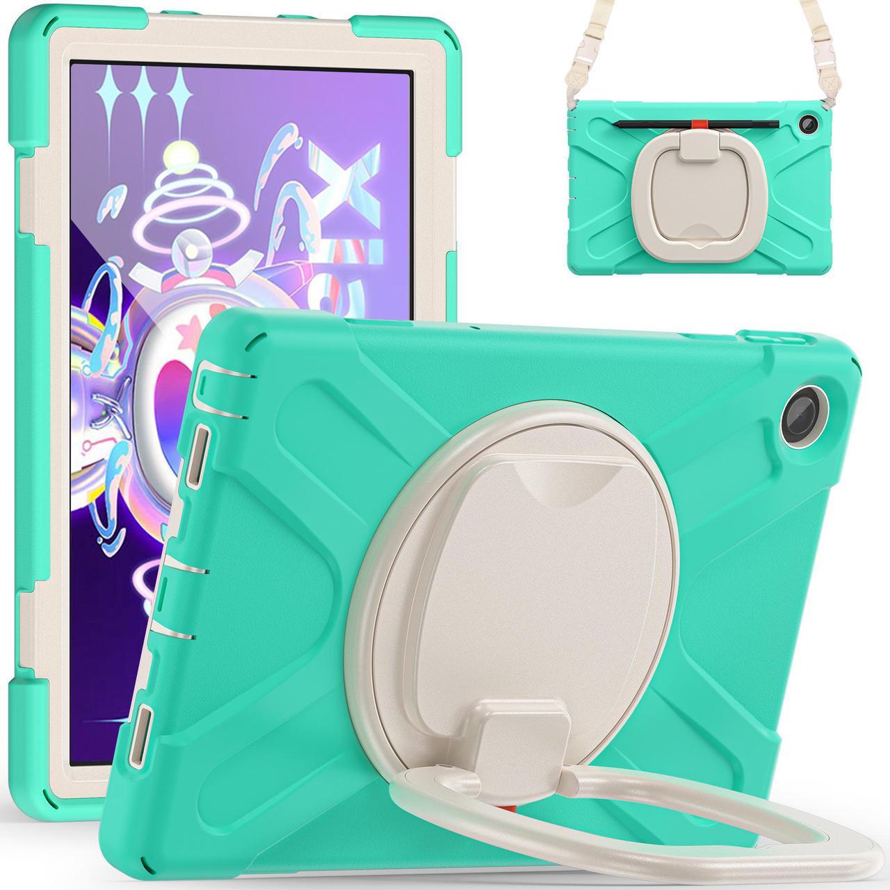 BONAEVER For Lenovo Tab M10 Plus Case 10.6 inch 2022 [3rd Gen] Mdoel TB-125F TB-128F Shockproof Rugged Protective Cover with Stand / H & Shoulder Strap / Pencil Holder Mint Green