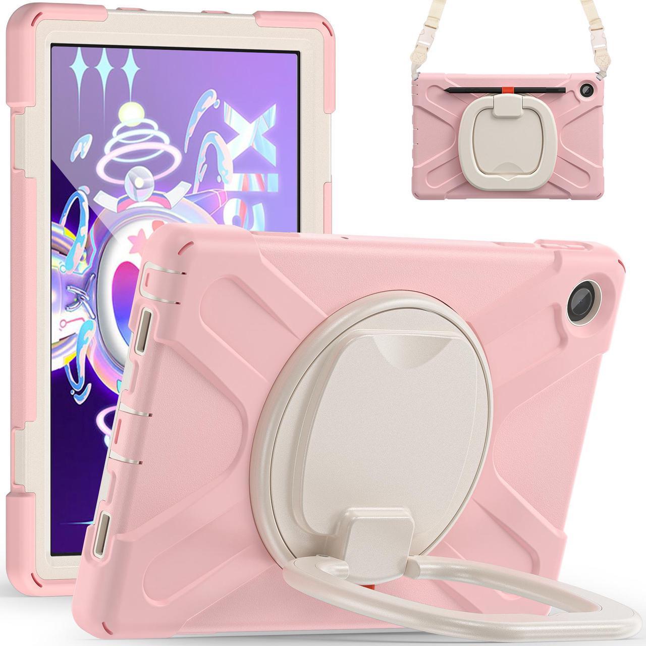 BONAEVER For Lenovo Tab M10 Plus Case 10.6 inch 2022 [3rd Gen] Mdoel TB-125F TB-128F Shockproof Rugged Protective Cover with Stand / H & Shoulder Strap / Pencil Holder Pink